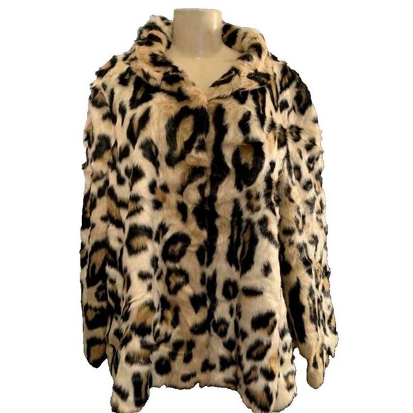 Donna Salyers Fabulous Furs +2X Leopard Print Faux Fur Satin Lined Pockets Coat - Picture 3 of 7